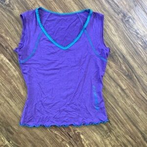Purple V-Neck Sleeveless Tank with Teal Trim
